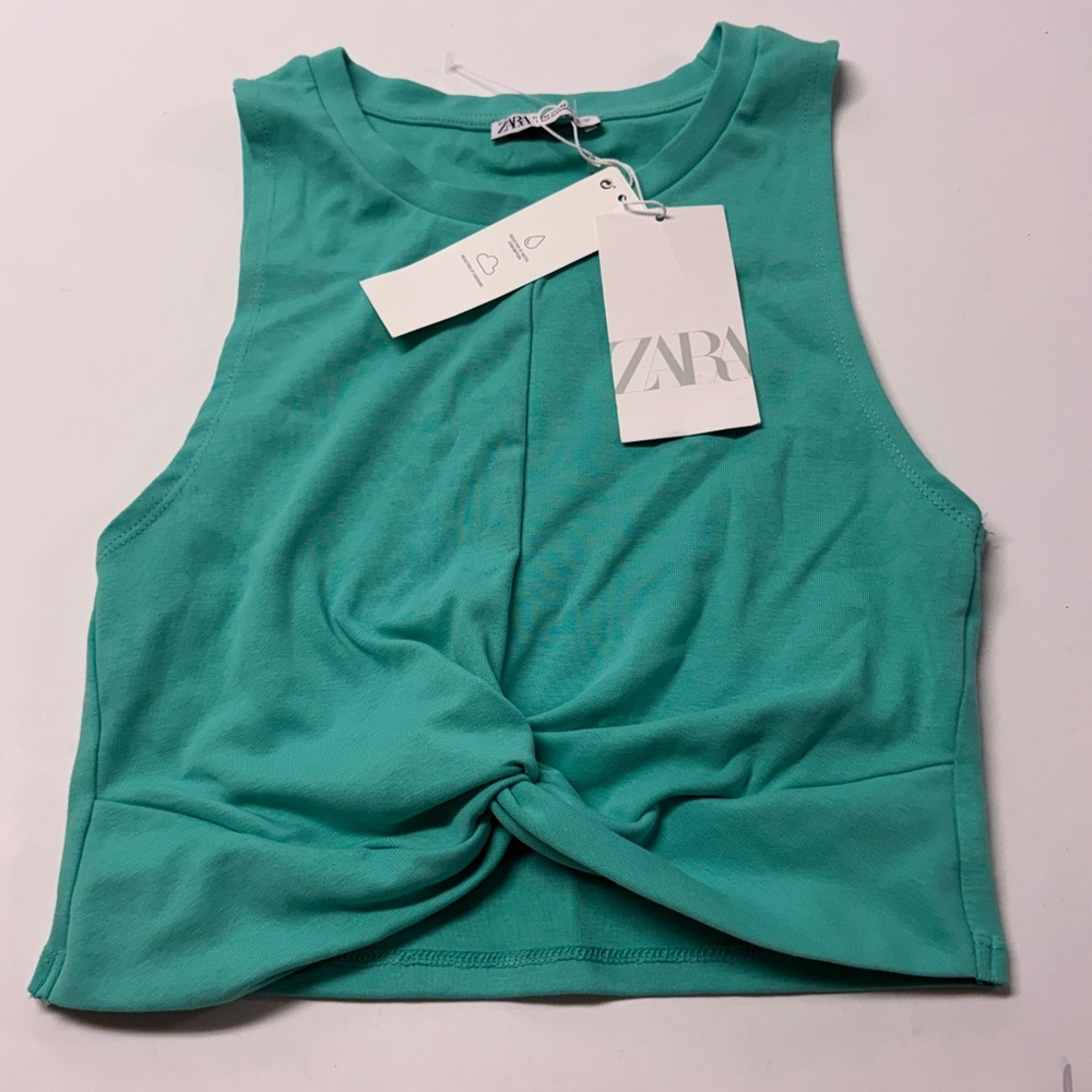 Zara Twist-Front Sleeveless Crop Top - Aqua